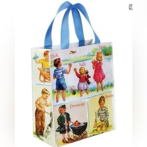 Blue Q Vintage Kids Illustration Reusable Tote Bag in Blue, Pink, Yellow